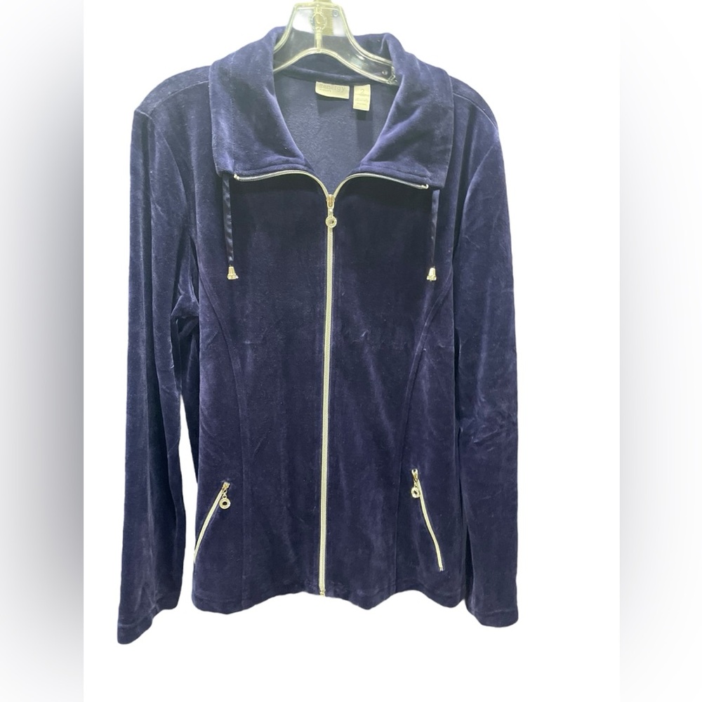 Zenergy‎ Royal Navy Blue Velour Zipper Front Long Sleeve
